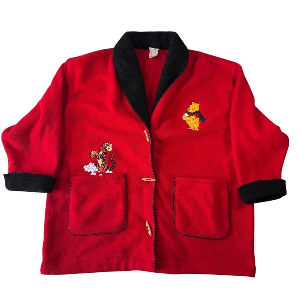 Vintage Disney Store Winnie the Pooh Tigger Fleece Jacket Red Black XXL Toggle
